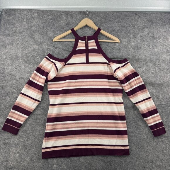 Torrid Sweater Womens Plus 2X Purple Pink Striped Cold Shoulder Knit 3/4 Sleeve - Picture 2 of 11